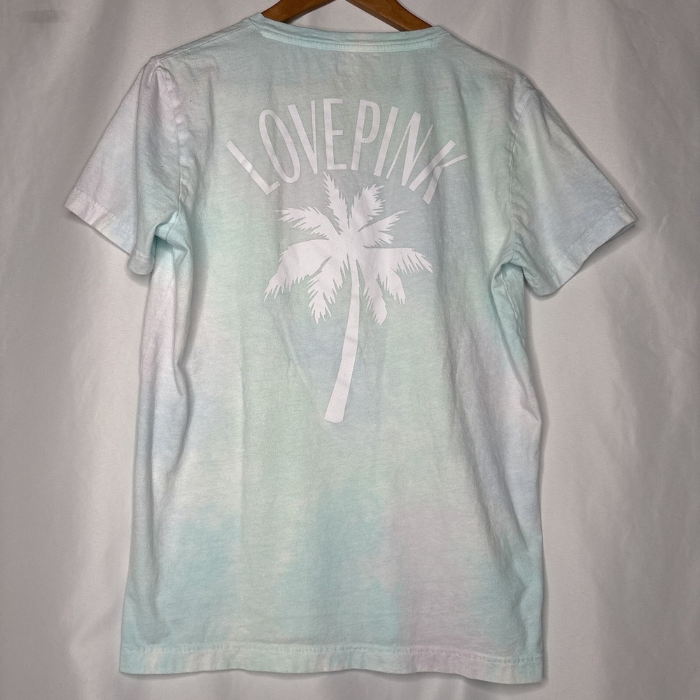 Y2K Victoria's Secret Love PINK Women's Small Tie Dye Palm Tree V-Neck Tshirt